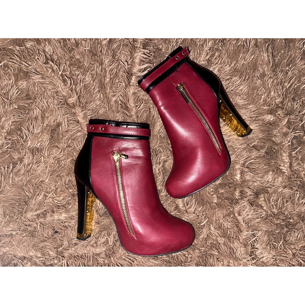 Wine Booties with Gold Detailing. Size 9.5.